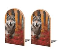 Serre-livres loup en bois avec base en métal pour étagères, bloqueur de livre pour livres lourds, organisateur de livres pour fournitures de bureau à domicile