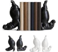 Serre-livres mignons en résine lourde en forme d'hippopotame acrobatique - Décoration créative - Hippopotame - Style rustique - Moderne - Petit pour différents types de livres - Noir - 1 paire