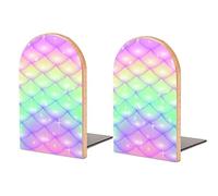 Serre-livres pour étagères pour contenir des livres, motif écailles de sirène arc-en-ciel, petits bouchons de livres antidérapants en bois, décoration pour la maison, le bureau