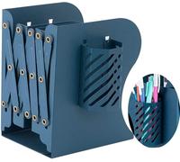Serre-Livres Réglable en Métal, Décoratif Réglable en Métal Livre en Métal Étagère Organisateur Serre-Livres avec Porte-Stylo pour la Maison, Le Bureau, l'école, la bibliothèque, Bleu