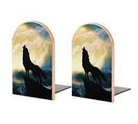 Serre-Livres Serre-Livres pour étagères pour contenir des Livres Loup Hurlant à l'orage Imprimer Petits Bouchons de Livre antidérapants Bureau de Bureau à Domicile décoratif en Bois