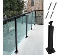 Serre-poteau en verre noir robuste pour terrasse et escaliers. Support polyvalent pour extrémité/milieu/coin avec compatibilité main courante. Système de garde-corps en verre durable