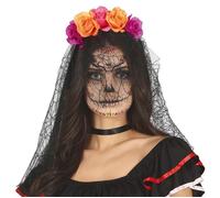 Fiestas Guirca – Serre-tête Fleurs de Catrina avec voile