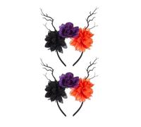 Serre-tête à fleurs pour festival, Halloween, cosplay, avec longue robe noire, décorations pour fête, déguisement, bandeau rose mystérieuse