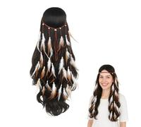 Serre-tête à plumes bohèmes, Bandeau en Plumes Style Vintage, accessoire déguisement hippie femme festival - coiffe indienne à plumes + paire boucles d’oreilles bohème - soirée, carnaval, photoshoot