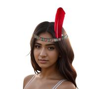 Serre-tête à plumes indien avec plumes - Pour femme - Style amérindien - Plumes élastiques - Cowboy Western - Carnaval - Halloween - Fête à thème - Train de lundi rose