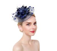 Serre-tête à plumes, pinces cheveux, cocktail, maille solide, épingles for femmes, ruban, couvre-chef(Navy)