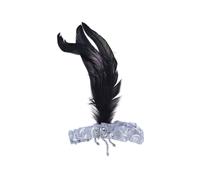 Serre-Tête Argenté Plumes Noires Flapper Années 1920 Accessoire De Costume