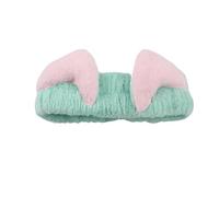 Serre-tête avec oreilles de chat mignonnes pour femmes et filles, bandeau de spa en polaire corail, accessoire de maquillage pour le visage (vert)