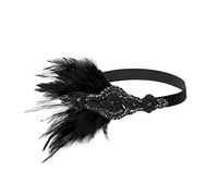 Serre-tête avec perles style années 20 - Accessoire de mariage - Garde-tête pour football, Noir , Taille unique