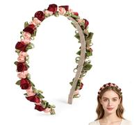 Serre-tête avec roses rouges - Couronne de fleurs Dirndl - Bijou de cheveux bavarois avec fleurs pour fête de la bière - Couronne de cheveux pour femme et fille - Pour fêtes, mariages, voyages