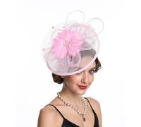 Serre-tête bibi à plumes et fleurs, style vintage des années 1920 avec clip, élégant en organza sinamay formel pour femme, mariage, Kentucky, Derby, thé, cocktail, église (SG-rose, taille unique)