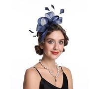 Serre-tête bibi à plumes et fleurs, style vintage des années 1920 avec clip, élégant en Sinamay en organza pour femme, mariage, Kentucky, Derby, thé, cocktail, église (B4-bleu marine, taille unique)