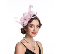 Serre-tête bibi à plumes et fleurs, style vintage des années 1920 avec clip, élégant en Sinamay en organza pour femme, mariage, Kentucky, Derby, thé, cocktail, église (B4-rose, taille unique)