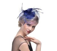 Serre-tête bibi avec plumes, pour femme, pour carnaval, anniversaire, mariage, fête, course, ascension, baptême (bleu marine, taille unique)