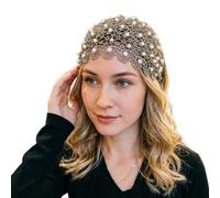 Serre-tête Bohème en Dentelle avec Perles,Œillets Et Strass, Élastique Vintage - Serre-Tête Et Bandeau En Dentelle Extra Large | Pour soirée rendez-vous cérémonie de mariage