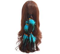 Serre-tête bohème en plumes - Chouchous colorés tissés à la main avec perles et plumes, accessoires cheveux tendance pour femme (lot de deux, bleu)