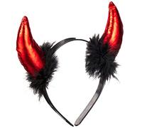 Serre-tête cornes de diable rouge-noir - Accessoire KingofHalloween.de pour Halloween, Carnaval, Déguisement - Femmes et Filles