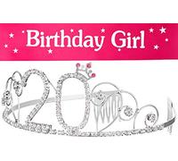 Serre tête Couronne + écharpe Fille 20e anniversaire Jooeils anniversaire Cristal Strass Ornements mariage Headband cheveux serre-tête bandeau pour femmes (Couronne 20 + écharpe)