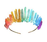 Serre-tête couronne en cristal de quartz coloré arc-en-ciel fait à la main - Coiffe de fête de mariage bohème(1)