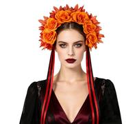 Serre Tête Couronne Florale d’Halloween Gothique Bandeau Cheveux avec Ruban | Serre-tête de Cheveux Jour des Morts Vintage Chapeau Guirlande Halloween Accessoires Coiffure Déguisement Carnaval Mariage