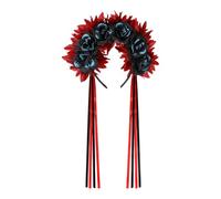Serre Tête Couronne Florale d’Halloween Gothique Bandeau Cheveux avec Ruban | Serre-tête de Cheveux Jour des Morts Vintage Chapeau Guirlande Halloween Accessoires Coiffure Déguisement Carnaval Mariage
