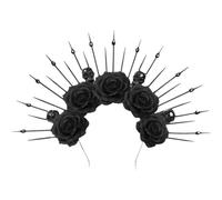 Serre-tête Couronne Halo Déesse Crâne Rose Noire Halloween pour Femme, Coiffe Gothique Mexicaine À Pointes Motif Fleur