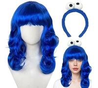 Serre-tête de monstre ramasse-miettes et perruque bleue, serre-tête de monstre Cookie avec yeux, perruque, costume de cookie, de monstre miettes pour enfants et femmes, carnaval, Halloween