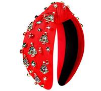 Serre-tête de Noël pour femme avec strass et perles de cristal nouées - Large nœud supérieur - Accessoires pour cheveux de Noël - Cadeaux de vacances (arbre de Noël)