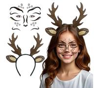 Serre-tête de renne en bois de cerf, Autocollants Visage de Renne, serre-tête avec reindeer oreilles, Bandeau de Noël,pour Halloween,Costume Carnaval Déguisement, fête d'elfes pour cadeaux de Noël
