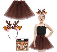 Serre Tete de Renne Noel, Cerf Tete Noel, Tatouage Visage de Cerf, Bandeau en Bois de Cerf Accessoires Cheveux Noël pour Femme Fille, Accessoires Costume pour Fête de Noël, Cosplay, Mascarade (C)
