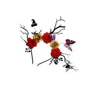 Serre-tête d'Halloween en bois de cerf avec chauve-souris et papillon et branche florale noire pour les fêtes costumées