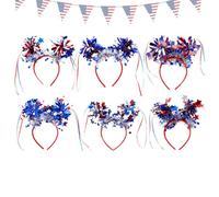 Serre-tête du 4 juillet - 6 accessoires pour cheveux avec pompons rouges et blancs - Accessoire de déguisement pour les anciens combattants - Joli anneau à cheveux