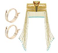 Serre-tête Égyptienne Serpent, Bandeau Nile Queen, Tiara, Coiffe, Reine du Nil, Egyptian Headress Beaded, Cléopâtre, Fête à thème, Accessoires pour Costumes de Carnaval et Fête à Thème (3pcs) (Or)