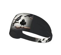 Serre-tête élastique ultra doux avec imprimé corbeau noir et oiseaux sur une branche pour le sport, la course à pied, les activités de plein air