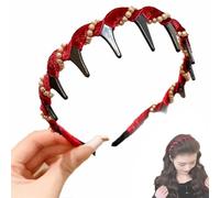 Serre-tête élégant avec perles artificielles cranium, pour femmes et filles, accessoires de cheveux rétro classiques pour fête, mariage (rouge, O)