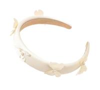 Serre-tête élégant pour femme avec papillon et perles - Large éponge - Bandeau en tissu - Bandeau de cheveux pour Dirndl - Pour le quotidien, un mariage, une fête - Crème