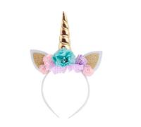 Serre-tête en corne de licorne à paillettes dorées - Accessoire pour fête d'anniversaire - Doré - Taille M