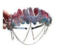 Serre-tête en cristal - Pierre naturelle - Boucle de tête - Chaîne en métal - Pompons - Style bohème - Pour fête de mariage