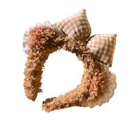 Serre-tête en dentelle avec oreilles et nœud en forme d'ours en peluche pour le lavage du visage