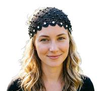 Serre-tête en dentelle avec perles style bohème - Œillets et strass élastiques - Toucher vintage | Dentelle extra large - Pour mariages, cérémonies nuptiales, rendez-vous romantiques et occasions