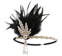 Serre-tête en maille pour femmes, bandeau à rabat des années 1920, serre-tête en plumes, bandeau en forme de feuille et de perle, accessoires pour cheveux pour femmes (or noir, taille unique)
