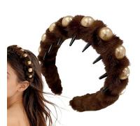 Serre-tête en peluche antidérapant avec perles et dents de peigne décoratives pour les adolescentes, les mères, les amies, les grands-mères, les enseignants et Noël