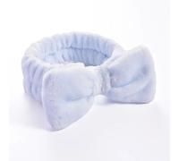 Serre-tête en polaire corail pour femme avec nœud - Pour le maquillage et le spa - Turban - Accessoires pour cheveux - Bleu clair