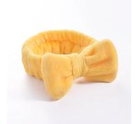Serre-tête en polaire corail pour femme avec nœud - Pour le maquillage et le spa - Turban - Accessoires pour cheveux - Jaune