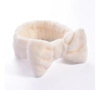 Serre-tête en polaire corail pour femme avec nœud - Pour le maquillage et le spa - Turban - Accessoires pour cheveux - Beige