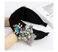 Serre-tête en tissu style bohémien pour filles, bandeau élargi avec nœud, perles et strass, pour femmes, pompon en cristal, couvre-chef jaune