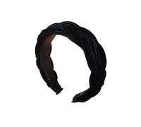 Serre-tête en velours simple et large avec épingle à cheveux tressée, bandeau tressé (noir)
