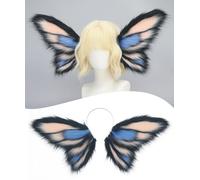 Serre-tête extra large en peluche avec ailes de papillon, accessoire de cosplay noir, bleu, rose - Magnifique coiffe de fête d'Halloween pour un usage quotidien