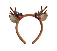Serre-tête festif de renne avec bois pour joyeuses fêtes de Noël, coiffures de costume polyvalentes, tissu velours, accessoire idéal pour les jours de contemplation, les fêtes (kaki2, taille unique)